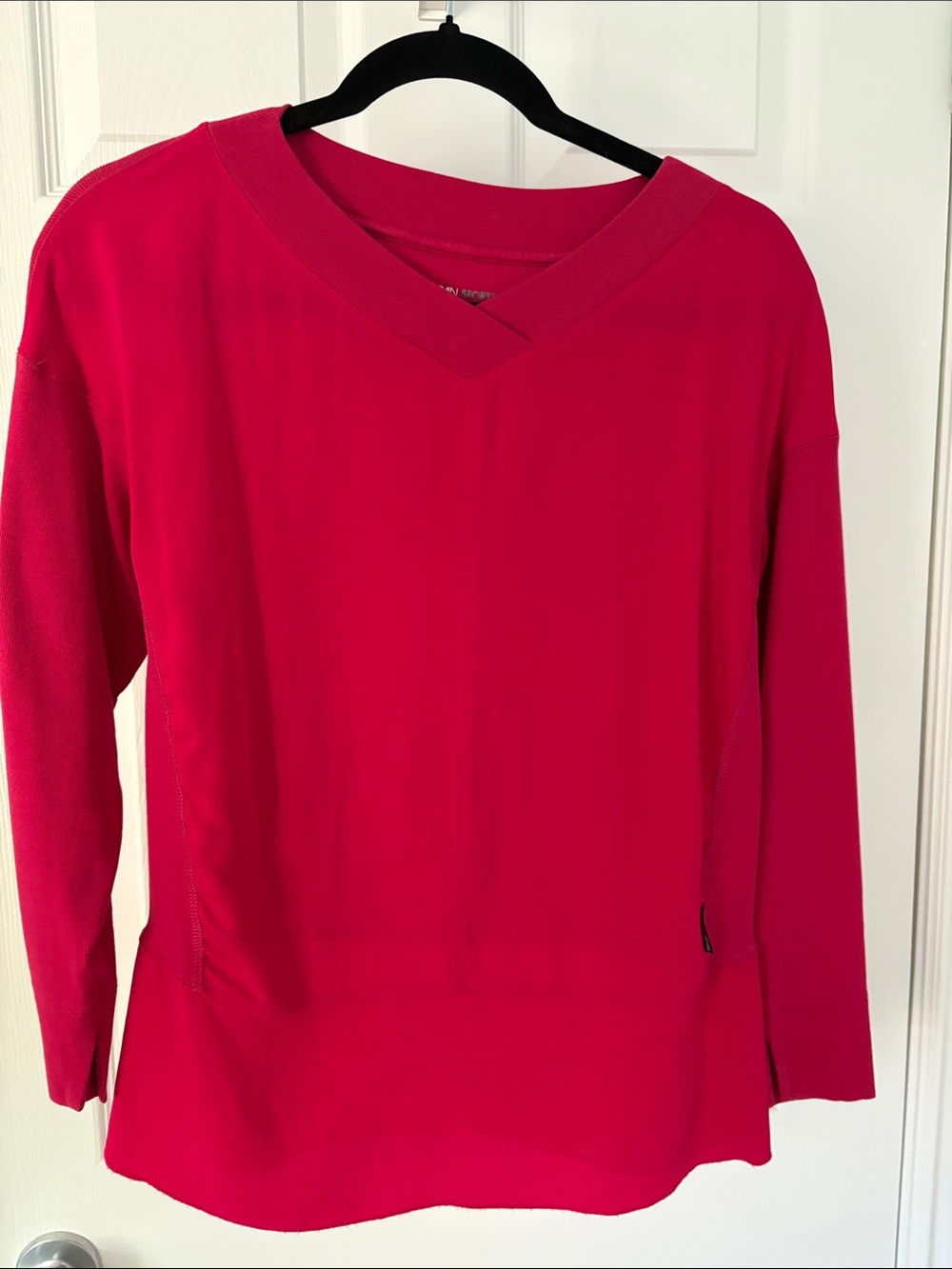 Marc Cain Long Sleeve V-Neck Top in Hot Pink